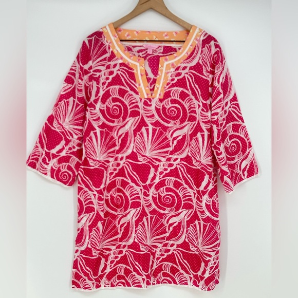 Lilly Pulitzer Polka Dot Seahell Print Tunic Top In Pink- Women's XL - Picture 1 of 10